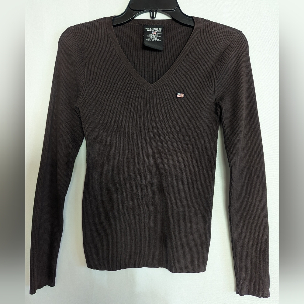 Polo Jeans Ralph Lauren Brown Knit Cotton Pullover Sweater RL Logo